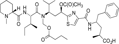 Tubulysin D is a potent cytotoxic compound that interferes with mitosis.Identify the following structural features of Tubulysin D. (a)Place a box around any amide found in the molecule. (b)Circle the phenyl group(s). (c)Place a triangle around the carboxylic acid(s). (d)Star any carbon atoms with a -3 oxidation state.  