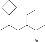 What is the IUPAC name for the following molecule?   A) 5-Bromo-2-cyclobutyl-4-ethylhexane B) 2-Cyclobutyl-5-bromo -4-ethylhexane C) 2-Bromo-5-cyclobutyl-3-ethylheptane D) 2-Bromo-5-cyclobutyl-3-ethylhexane E) 2-Bromo-3-ethyl-5-cyclobutylhexane
