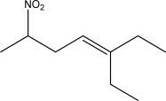 What is the IUPAC name for the following molecule?   A) 2-Nitro-5-ethylhept-4-ene B) 5-Ethyl-2-nitrohept-4-ene C) 3-Ethyl-6-nitrohept-3-ene D) 6-Nitro-3-ethylhept-3-ene E) 5-Ethyl-2-nitrooct-4-ene