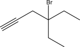 What is the IUPAC name for the following molecule?   A) 4-Ethyl-4-bromohex-1-yne B) 4-Bromo-4-ethylhex-1-yne C) 4-Ethyl-4-bromohex-2-yne D) 4-Bromo-4-ethylhex-2-yne E) 4-Ethyl-4-bromohex-1-ene
