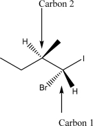 What are the configurations around carbon 1 and carbon 2 in the following molecule?   A) Carbon 1 has an R configuration, and carbon 2 has an S configuration. B) Carbon 1 has an R configuration, and carbon 2 has an R configuration. C) Carbon 1 has an S configuration, and carbon 2 has an S configuration. D) Carbon 1 has an S configuration, and carbon 2 has an R configuration. E) Only carbon 2 is chiral, and it has an S configuration.
