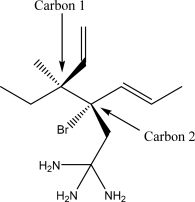What are the configurations around carbon 1 and carbon 2 in the following molecule?   A) Carbon 1 has an R configuration, and carbon 2 has an S configuration. B) Carbon 1 has an R configuration, and carbon 2 has an R configuration. C) Carbon 1 has an S configuration, and carbon 2 has an S configuration. D) Carbon 1 has an S configuration, and carbon 2 has an R configuration. E) Only carbon 2 is chiral, and it has an S configuration.