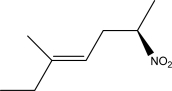 What is the IUPAC name for the following molecule?   A) (R,Z ) -5-Methyl-2-nitrohept-4-ene B) (S,Z ) -3-Methyl-6-nitrohept-3-ene C) (S,E ) -3-Methyl-6-nitrohept-3-ene D) (R,Z ) -3-Methyl-6-nitrohept-3-ene E) (R,E ) -3-Methyl-6-nitrohept-3-ene