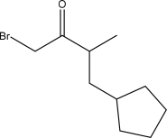 What is the IUPAC name for the following molecule?   A) 1-Bromo-4-cyclopentyl-3-methylbutan-2-one B) 5-Bromo-1-cyclopentyl-3-methylpentan-4-one C) 5-Bromo-1-cyclopentyl-3-methylpentan-4-oate D) 1-Bromo-4-cyclopentyl-3-methylbutan-2-oate E) 4-Bromo-1-cyclopentyl-2-methylbutan-2-one