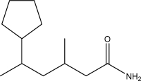 What is the IUPAC name for the following molecule?   A) 2-Cyclopentyl-4-methylhexanamide B) 2-Cyclopentyl-4-methylhexanamine C) 5-Cyclopentyl-3-methylhexanamide D) 5-Cyclohexyl-3-methylhexanamine E) None of the above