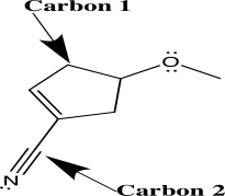 When applying VSEPR theory to determine the geometry about a central atom,it is important to count the number of electron groups.Separately consider the two atoms highlighted with an arrow in the molecule shown below.How many electron groups must be considered for each of these central atoms?   A) C<sub>1</sub> has two groups; C<sub>2</sub> has two groups. B) C<sub>1</sub> has three groups; C<sub>2</sub> has four groups. C) C<sub>1</sub> has four groups; C<sub>2</sub> has two groups. D) C<sub>1</sub> has four groups; C<sub>2</sub> has three groups. E) C<sub>1</sub> has four groups; C<sub>2</sub> has four groups.