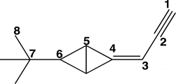 The carbon atoms in the molecule below are labeled 1-8.Which C<font face= symbol ></font>C<font face= symbol ></font><font face= symbol ></font>C bond angle in the molecule would be approximately 109.5°?   A) C<sub>1</sub>-C<sub>2</sub>-C<sub>3</sub> B) C<sub>2</sub>-C<sub>3</sub>-C<sub>4</sub> C) C<sub>4</sub>-C<sub>5</sub>-C<sub>6</sub> D) C<sub>5</sub>-C<sub>6</sub>-C<sub>7</sub> E) C<sub>6</sub>-C<sub>7</sub>-C<sub>8</sub>