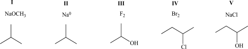 When mixed,which of the following pairs of compounds will exhibit both ion-dipole and ion-ion intermolecular attractive forces?   A) I B) II C) III D) IV E) V
