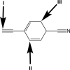 Rank the carbon atoms in order of increasing effective electronegativity.   A) I < II < III B) I < III < II C) II < III < I D) II < I < III E) III < II < I