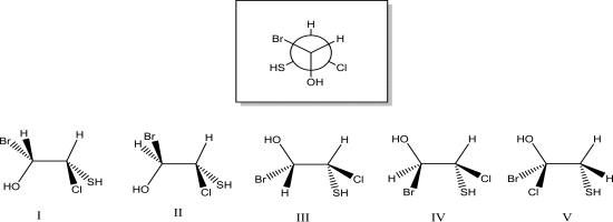 Which of the following dash-wedge structures best represents the Newman projection below?   A) I B) II C) III D) IV E) V