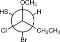Which substituents are anti to each other?   A) OCH<sub>3</sub> and H B) Cl and CH<sub>2</sub>CH<sub>3</sub> C) Br and SH D) H and Cl E) CH<sub>2</sub>CH<sub>3</sub> and Br
