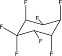 How many fluorine atoms are in equatorial positions in the following chair structure?   A) One B) Two C) Three D) Four E) Five