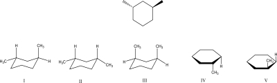 Which structure best represents the following disubstituted cyclohexane?   A) I B) II C) III D) IV E) V