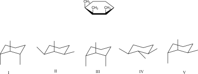 Which is the most stable chair conformation of the following Haworth projection?   A) I B) II C) III D) IV E) V