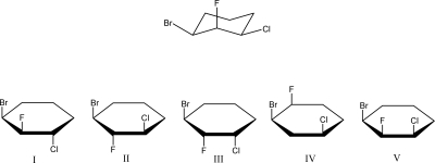 Which Haworth projection corresponds to the following chair conformation?   A) I B) II C) III D) IV E) V