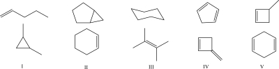 Which set of molecules does not consist of constitutional isomers?   A) I B) II C) III D) IV E) V