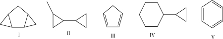 Which of the following molecules has the highest IHD?   A) I B) II C) III D) IV E) V