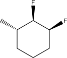 Draw a Haworth projection for the following trisubstituted cyclohexane  