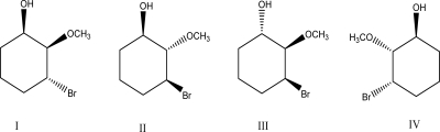 Which structure (or structures) represents (or represent) the enantiomer of the molecule below?     A) I B) II C) III D) IV E) III and IV