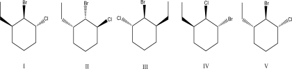Which of the following is a diastereomer of the molecule below?     A) I B) II C) III D) IV E) V