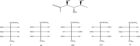 Which Fischer structure corresponds with the molecule below?   A) I B) II C) III D) IV E) V