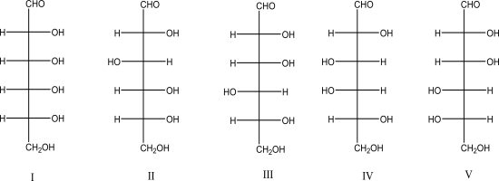 Which of the following is considered an L sugar?   A) I B) II C) III D) IV E) V
