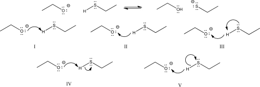 What is the correct proton transfer mechanism for the following reaction?   A) I B) II C) III D) IV E) V