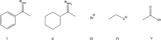 Which of the following compounds is most acidic?   A) I B) II C) III D) IV E) V