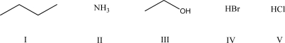 Which of the following compounds is least acidic?   A) I B) II C) III D) IV E) V