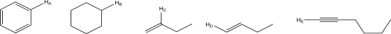 Which of the hydrogen atoms is most acidic?   A) H<sub>A</sub> B) H<sub>B</sub> C) H<sub>C</sub> D) H<sub>D</sub> E) H<sub>E</sub>