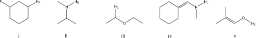 Which of the following protons has the lowest pKa?   A) H<sub>A</sub> B) H<sub>B</sub> C) H<sub>C</sub> D) H<sub>D</sub> E) H<sub>E</sub>