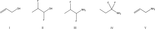 Which of the following compounds is most acidic?   A) I B) II C) III D) IV E) V