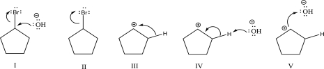 Which of the following steps could be found in an S<sub>N</sub>1 mechanism?   A) I B) II C) III D) IV E) V