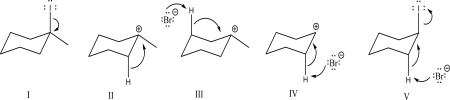 Which of the following steps could be found in an E1 mechanism?   A) I B) II C) III D) IV E) V