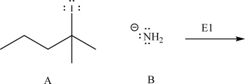 Which is the rate law for the following E1 reaction?   A) Rate = k[A] B) Rate = k[B] C) Rate = k[A]<sup>2</sup> D) Rate = k[B]<sup>2</sup> E) Rate = k[A][B]