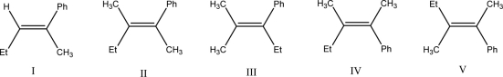 What is the product of the following E2 reaction?     A) I B) II C) III D) IV E) V