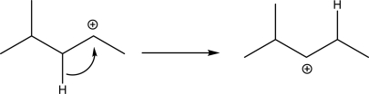 Explain why the following carbocation rearrangement is not likely.  