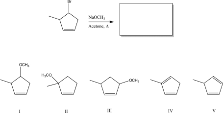 What is the major product of the following reaction?   A) I B) II C) III D) IV E) V