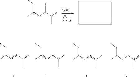 What is the major product of the following reaction?   A) I B) II C) III D) IV E) None of these will be produced.
