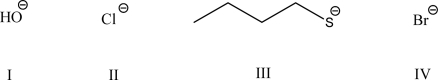 Rank the following nucleophiles in order of weakest to strongest.  