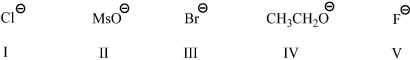 Rank the following leaving groups' ability to leave in an S<sub>N</sub>1 reaction from worst leaving group to best leaving group.  