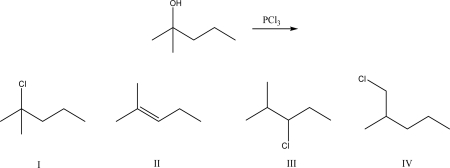 What is the most likely product of the following reaction?   A) I B) II C) III D) IV E) No reaction will occur.