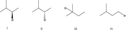 What is the most likely product of the following reaction?     A) I B) II C) III D) IV E) A racemic mixture of I and II