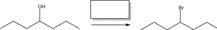 Which of the following reagents can complete the reaction below?   A) NaBr B) HBr C) PBr<sub>3</sub> D) b and c E) a, b, and c