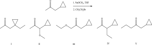 What is the most likely product of the following reaction?   A) I B) II C) III D) IV E) V