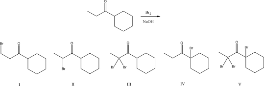 What is the most likely product of the following reaction?   A) I B) II C) III D) IV E) V