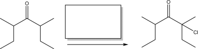 Identify the reagent(s) needed to complete the following reaction scheme.   A) NaOH, Cl<sub>2</sub> B) HOAc, Cl<sub>2</sub> C) PCl<sub>3</sub> D) HCl E) NaCl