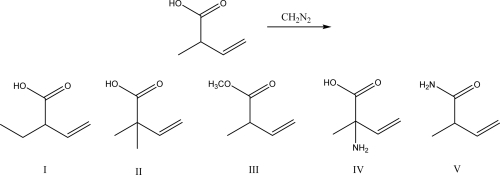 What is the most likely product of the following reaction?   A) I B) II C) III D) IV E) V