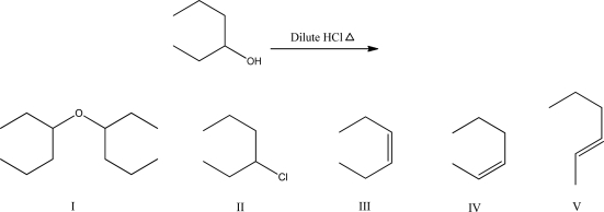 What is the most likely product of the following reaction?   A) I B) II C) III D) IV E) V