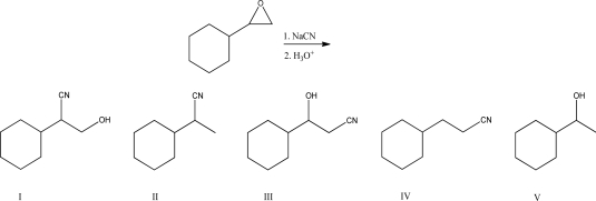 What is the most likely product of the following reaction?   A) I B) II C) III D) IV E) V